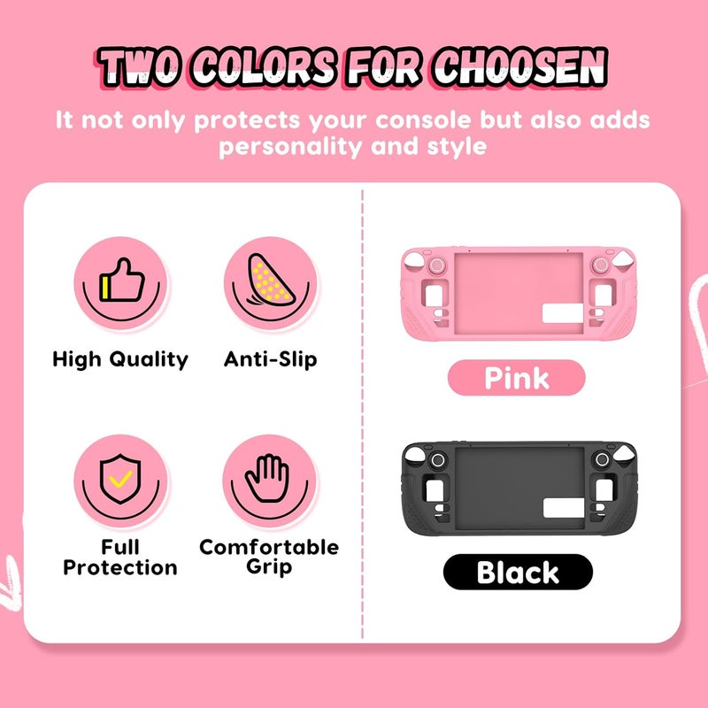 IINE Protective Case for Steam Desk OLED, Steamdesk OLED Silicone Cover Case, 9-in-1 Protective Silicone Shell with Anti-Scratch Cover Protector, Steam Deck OLED Accessories Set,Pink - Image 3